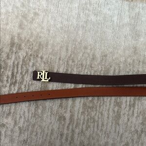 Ralph Lauren Double-Sided Brown/Tan Leather Belt with Gold Logo